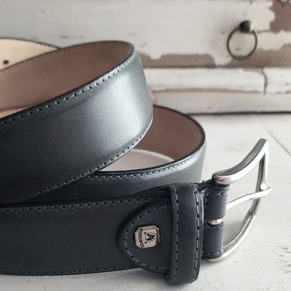 Visconti Grey Leather Belt 42"